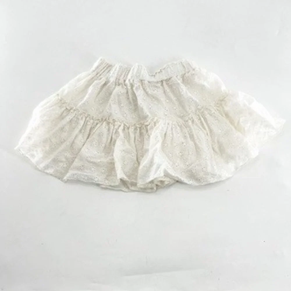 Eberjey White Eyelet Lace Mini Skirt Tiered Ruffle Cotton Elastic Waist Womens - Picture 2 of 4